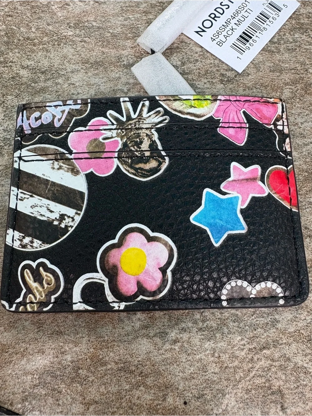 Marc Jacobs Black Leather Sticker-Print Card Holder with Multicolor Accents